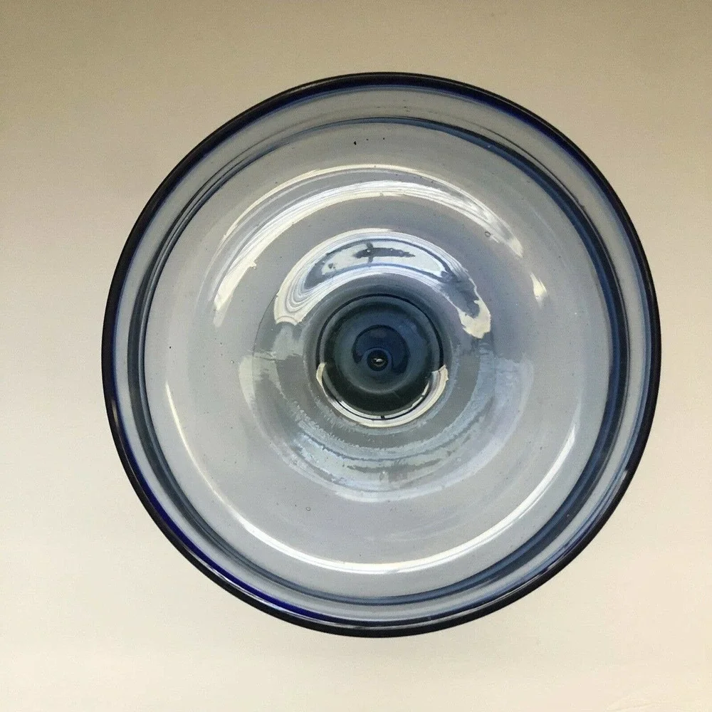 Mexican Hand Blown Art Glass Dessert Margarita Cobalt Blue Edge Rim Design